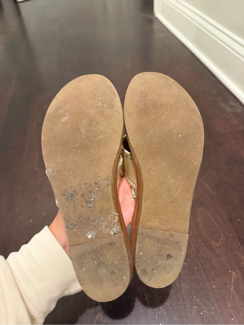 Jack Rogers Metallic Gold Leather Floral Thong Sandals - Picture 2 of 2